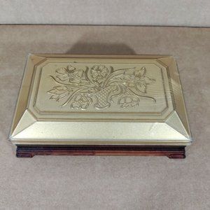 2/$20 Clear Amber Gold Tone Plastic Jewelry Box Fosta Product Made In USA Floral